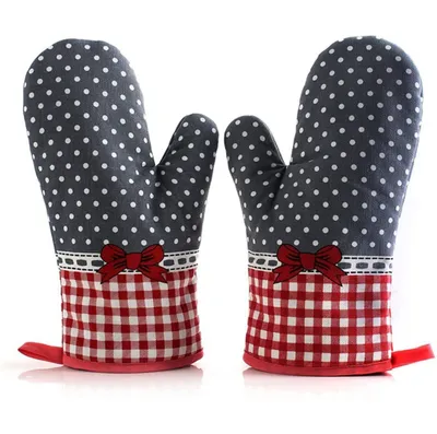 Produktbild von 2 Stück Ofenhandschuh, Isolationshandschuhe Hitzebeständig, Küchenhandschuhe Anti-Rutsch, Grill- und Backhandschuhe aus Polyester-Baumwolle