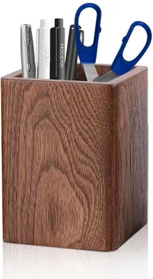 Produktbild von Ibenzoa® Handgefertigter Walnuss-Stiftehalter – quadratischer Holz-Organizer für Schreibtisch, Stifte & Make-up-Pinsel, robustes elegantes Geschenk