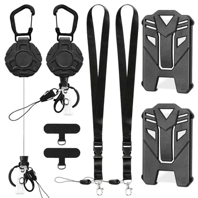 Produktbild von 2 magnetische, einziehbare Schlüsselanhänger, robuste Schlüsselanhänger, einziehbares Lanyard mit 2 Ausweltern, 2 Lanyards und 2 Handyhalter für Ausweise, Schlüssel und Mobiltelefone.
