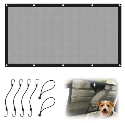 Image de Filet de sécurité pour chien, dimensions 115 x 62 cm, filet de coffre pour bagages, filet de séparation avec crochets et corde, adapté aux SUV, aux pick-up et aux petites voitures