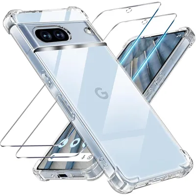 Productafbeelding van 3-in-1 hoesje en beschermfolie voor de Google Pixel 7a, transparant, TPU, schokbestendig, krasbestendig