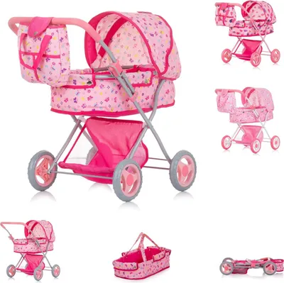 Produktbild von Chipolino Puppenwagen Dora Tasche, klappbar, Softtragetasche, Korb, Sonnendach rosa Schmetterlinge