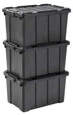 Immagine prodotto di Scatola portaoggetti - Set da 3 - 50 L - 59 x 38,5 x 32 cm - Nero - Impilabile e incastrabile