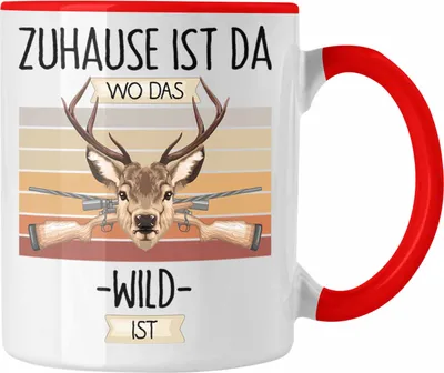 Produktbild von Trendation - Jäger Tasse Geschenk Geschenkidee Lustiger Spruch Zuhause Ist Da Wo Das Wild Ist (Rot)