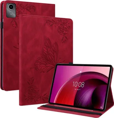 Produktbild von Lenovo Tab M11 Hülle - Schmetterling & Blumen Klapphülle - Rot