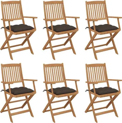 Image de Chaises pliables de jardin lot de 6 avec coussins Bois d'acacia
