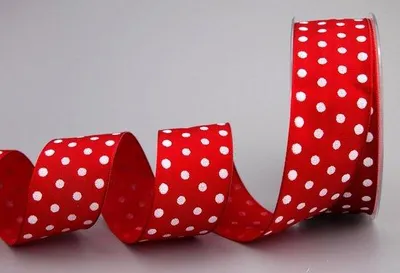 Produktbild von Gestippeltes Geschenklint rote weisse Streifen 20 m x 40 mm Stoffband mit Polkadots