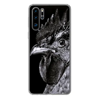 Produktbild von MuchoWow® Handyhülle Schutzhülle Hülle für Huawei P30 Pro Hahn - Vogel - Schwarz - Weiß Silikon Softcase Handy Hülle - Schutzdeckel