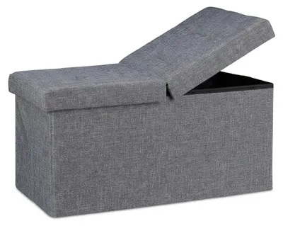 Produktbild von Relaxdays Sitzbank, mit Stauraum, faltbar, gepolstert, klappbarer Deckel, Flur, Schlafzimmer, Truhenbank, dunkelgrau