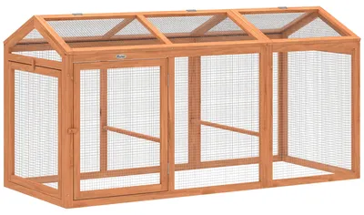 Image de Poulailler avec perchoir et portes battantes, pour 4 poules | Couleur : Orange | Dimensions : 70,5 x 156 x 84 cm