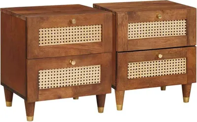 Immagine prodotto di Maison Exclusive - Comodini, 2 pezzi, colore marrone, dimensioni 40 x 33,5 x 46 cm, in legno massello di acacia