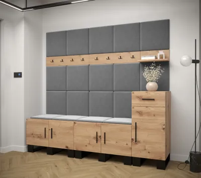 Obrázok produktu pre Predsieňová zostava RUMIE 8 - dub artisan, šedé panely