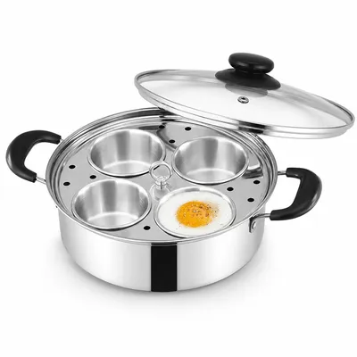 Produktbild von Eierkocher aus Edelstahl mit Antihaftbeschichtung, Eierkocher mit 4-Tassen-Kapazität, praktischer Küchen-Eierkocher für einfaches Kochen