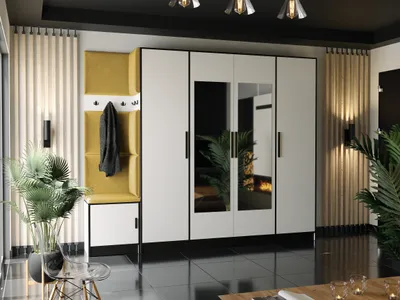 Obrázek produktu pro KIER FURNITURE Šatní Skříň, Bílá + Žlutá Látka - 259,6x205x39cm