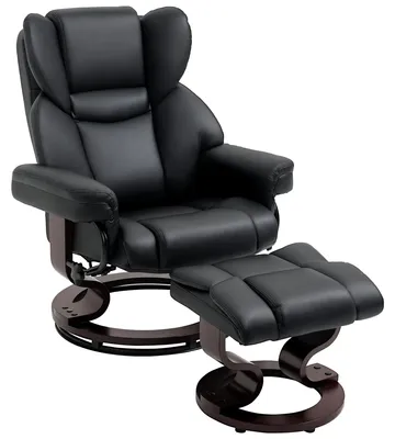Produktbild von Relaxsessel mit Hocker, Liegefunktion, drehbar, bis 160 kg, Kunstleder, Metallrahmen, schwarz, 80 x 79 x 100 cm