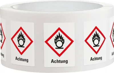Produktbild von Dreifke® Aufkleber I Gefahrensymbol Flamme über Kreis GHS 03, Achtung, Folie,...
