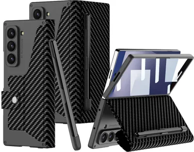 Produktbild von Hülle für Samsung Galaxy Z Fold 8 Ultra Leder Schutzhülle Eingebauter Bildschirmschutz mit Stiftschlitz Kohlenschwarz