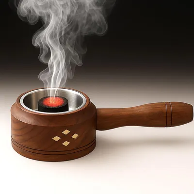 Hölzerner Dhoop-Halter mit Griff für Sambrani & Loban