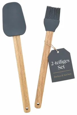 2er-Set Silikon-Teigschaber & Backpinsel, Holzgriff, hitzebeständig