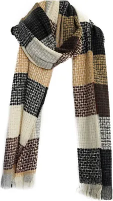 Produktbild von Damen-Schal mit Cashmere-Touch - Modeschal mit Karomuster 70x200 cm mit Fransen Beige