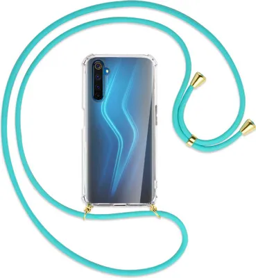 Produktbild von Handykette Backcover-Schutzhülle mit Band (Metall goldfarben) für Realme 6 Pro - türkis