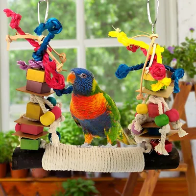 Produktbild von Papageienspielzeug, Vogelspeelzeug, Papageienbeißspielzeug, Leiterbrücke, Schaukelspeilzeug Vogelbeugel, Kletterspielzeug, Tierdekoration für Papageienkäfige