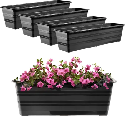 Image de KADAX Jardinière de balcon Pot de fleurs grand 60 cm Paquet de fleurs 4 pièces Support de fleurs