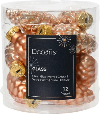 Produktbild von Christbaumschmuck Zapfen 6cm Glas 12 Stück - Prickelndrosa