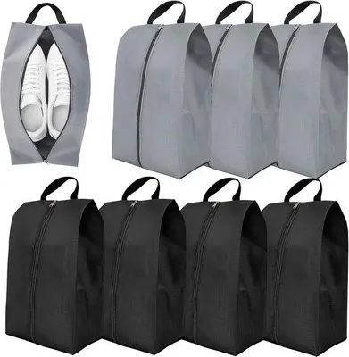 Produktbild von Famanu Schuhbeutel wasserdicht mit Reißverschluss - 8er Set (schwarz, grau)
