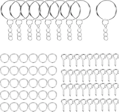 Produktbild von Schlüsselanhänger Ring, 10 Stück Schlüsselring Mit Kette, 50 Stück Offene Binderinge, 50 Stück Ösenschraube, Schlüsselanhänger Zubehör Für Schlüssel, Handwerk, Diy Schmuckherstellung
