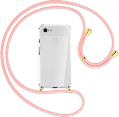 Produktbild von Handykette Backcover-Schutzhülle mit Band (Metall goldfarben) für Google Pixel 3 XL - rosa
