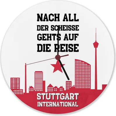 Produktbild von Stuttgart Europapokal Wanduhr aus Alu mit Spruch Stuttgart International
