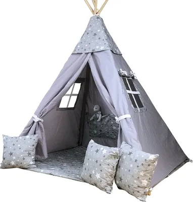 Produktbild von Schönes Kinder Spielzelt TIPI SET Teepee zelt Tippi Bodenmatte mit Zubehör Kissen für Junge oder Mädchen Geschenk Idee