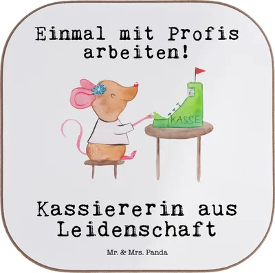 Produktbild von Mr. & Mrs. Panda Tischschoner Kassiererin Leidenschaft - Weiß - Geschenk, Kassenwartin, Lustig, Coaster, Untersetzer Gläser, für, Spruch, bieruntersetzer, Witzig