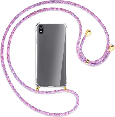 Produktbild von Handykette Backcover-Schutzhülle mit Band (Metall goldfarben) für Xiaomi Redmi 7A - lila/rosa/blau