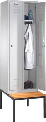 Produktbild von Umkleideschrank Spind Spindschrank Schließfach mit Bank und 2 Abteilen á 40 cm