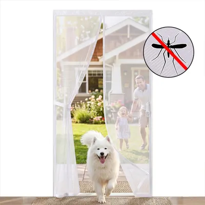 Image de Moustiquaire pour porte, 82x204 cm, magnétique, protection contre les insectes, pour porte de balcon ou de terrasse, sans perçage, extra large, avec bande velcro de 4 cm, rideau anti-moustiques magnétique, blanc