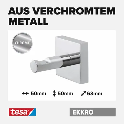 Produktbild von tesa Kleiderhaken Garderobenhaken Wandhaken Huthaken Handtuchhalter ohne Bohren