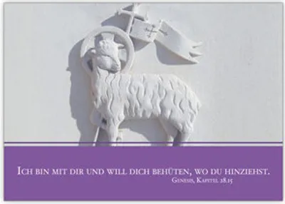Produktbild von Christliche Grusskarte mit Relief Lamm: "Ich bin mit dir und will dich behüten, wo du hinziehst." nicht nur zur Taufe, Konfirmation oder Firmung
