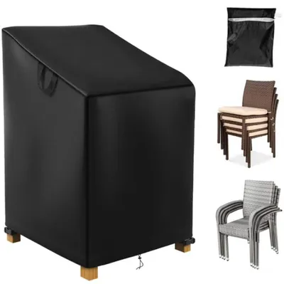 Image de Housse de protection pour chaises de jardin – 72 x 92 x 120 cm – imperméable – tissu Oxford 210D – pour chaises de jardin empilables – résistante aux UV – avec cordon de serrage – avec poche
