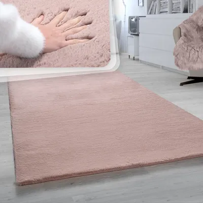 Produktbild von Hochflor Teppich Für Wohnzimmer Softes Kaninchenfell Imitat Kunstfell In Rosa Grösse 160x230 cm