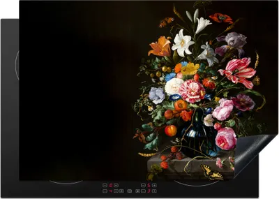 Produktbild von KitchenYeah© Herdabdeckplatte Alte Meister - Kunst - Vase mit Blumen - Jan Davidsz de Heem , 75x52cm, Küche Deko, Glaskeramikkochfeld Herdabdeckung, Abdeckplatte fùr Kochfeld