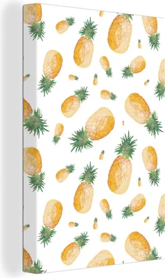 Produktbild von OneMillionCanvasses® - Leinwandbilder - 90x140 cm, Ananas - Aquarellfarbe - Muster, Wandbilder Kunstdruck Wanddekoration - Wandschmucke - Schlafzimmer