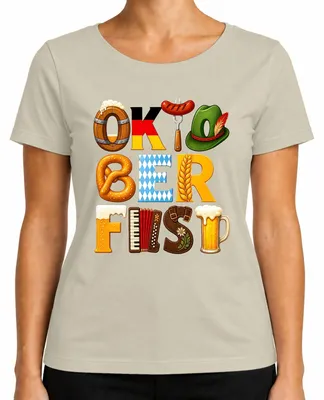Produktbild von Bier Bayern Brezel Lederhose Trachtenshirt Dirndl Malz Damen T-Shirt, Natur, M