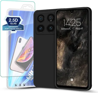 Produktbild von Hülle für Xiaomi 14 Pro mit 9H Displayglas Displayschutz Plus Case Cover Bumper Silikon Softgrip Schutzhülle Farbe: Schwarz