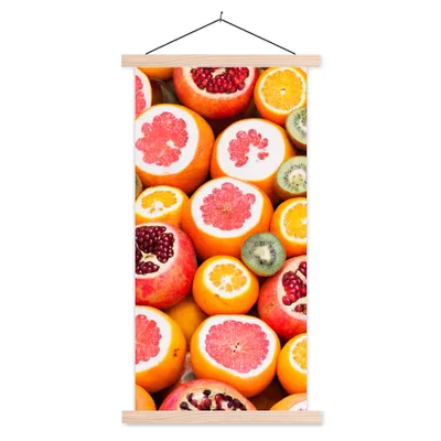 Produktbild von MuchoWow® Textilposter Obst - Zitrusfrüchte - Orange 40x80 cm mit holzfarbenen Rahmen - Wohnzimmer