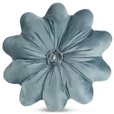 Zdjęcie produktu dla Poduszka dekoracyjna FLORES okrągła 40 cm niebieska welurowa