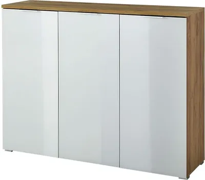 Produktbild von Schuhschrank LYON-01 Navarra Eiche mit weißer Glasfront, B x H x T ca. 134 x 105 x 40 cm