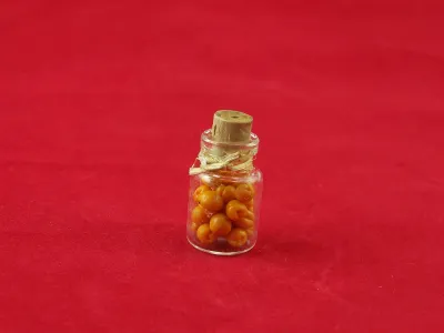 Produktbild von Miniatur Glas mit Aprikosen. Dekoration für 1:12 Puppenhaus. 3 cm