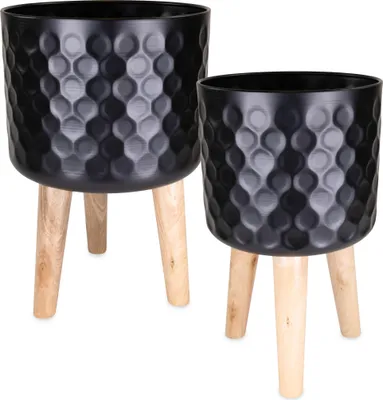 Produktbild von Blumentöpfe 2er Set Schwarz Ø 24,5 x 42 & 28 x 43 cm mit Füßen